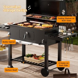 DKIEI Barbecue Grill, Portable Charcoal BBQ Grill with Wheel & 2 Foldi