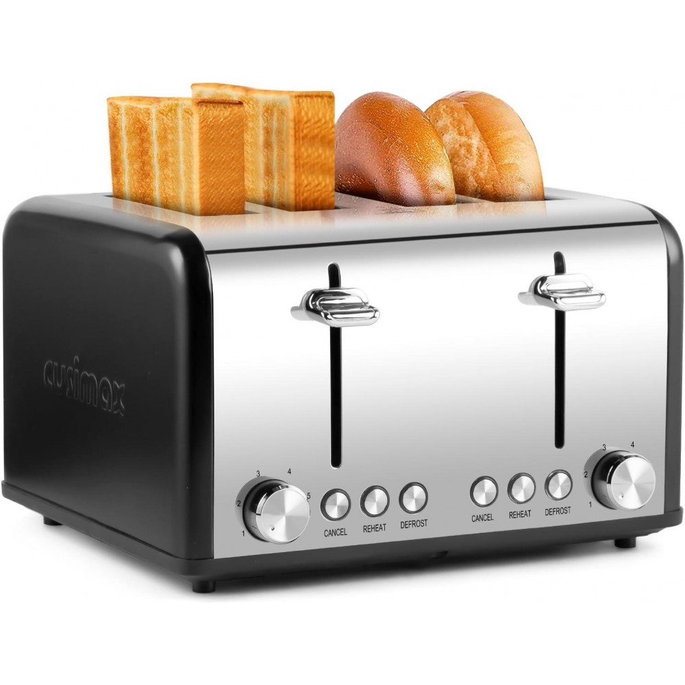 Cusimax Toaster, 4 Slices Toaster, Stainless Steel Toaster with 4 Extr