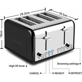 Cusimax Toaster, 4 Slices Toaster, Stainless Steel Toaster with 4 Extr