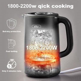 Bear 1.7L Electric Kettle with 6 Temperature Settings, 1800-2200W, Mic
