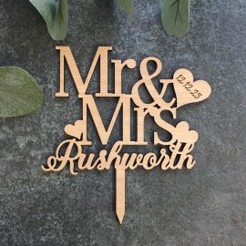 Personalised Oak Wooden Wedding/Anniversary Cake Topper/Perfect for a