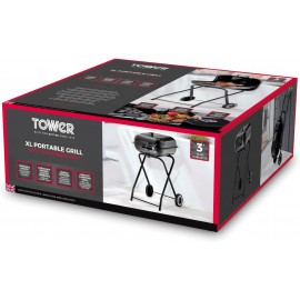 Tower T978571 XL Portable Grill with Collapsible Legs & Wheels, Porcel