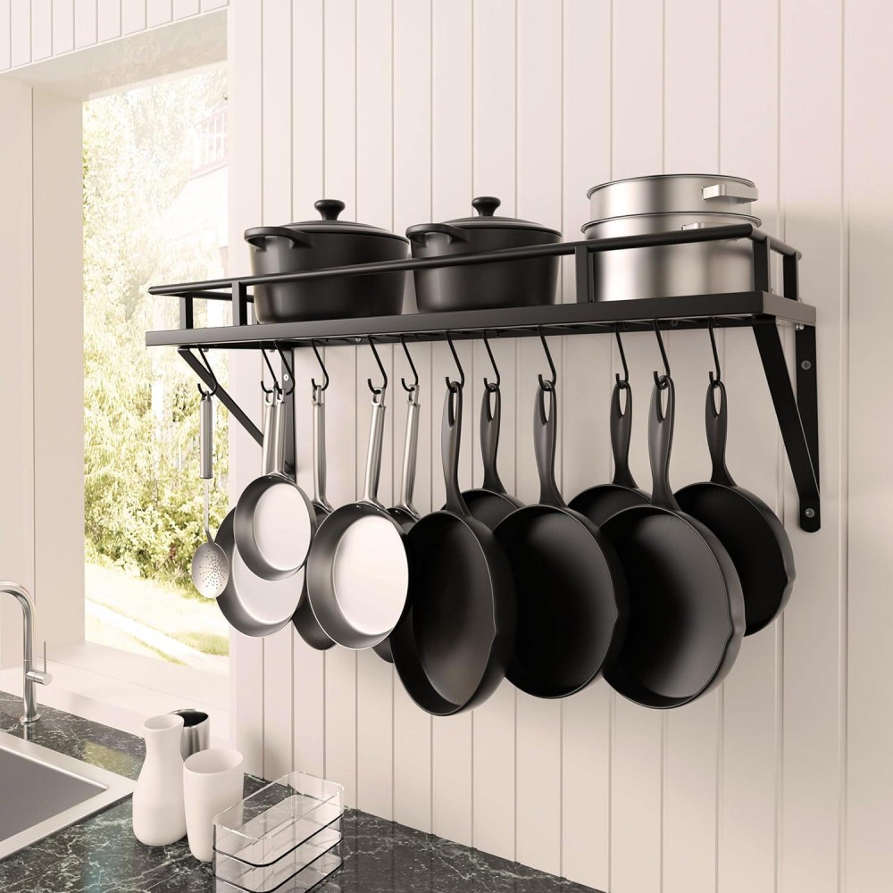 KES Pot Pan Rack Wall Mounted Kitchen Hanging Rack Storage Organizer W