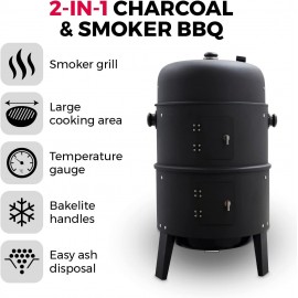 Tower T978573 2-In-1 Smoker Grill with Charcoal & Smoker, Heat Resista
