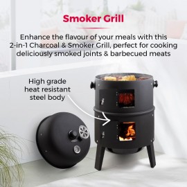 Tower T978573 2-In-1 Smoker Grill with Charcoal & Smoker, Heat Resista