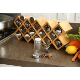 Harcas Bamboo Spice Rack with 18 Jars and Labels. Free Standing Spice