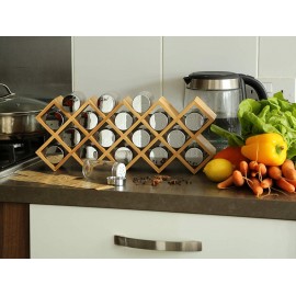 Harcas Bamboo Spice Rack with 18 Jars and Labels. Free Standing Spice