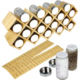 Harcas Bamboo Spice Rack with 18 Jars and Labels. Free Standing Spice