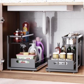 Bnimtm Metal Under Sink Storage - 2 Tier Under Sink Storage Kitchen Or