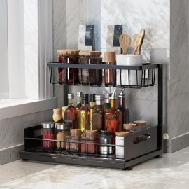Bnimtm Metal Under Sink Storage - 2 Tier Under Sink Storage Kitchen Or