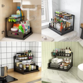 Bnimtm Metal Under Sink Storage - 2 Tier Under Sink Storage Kitchen Or