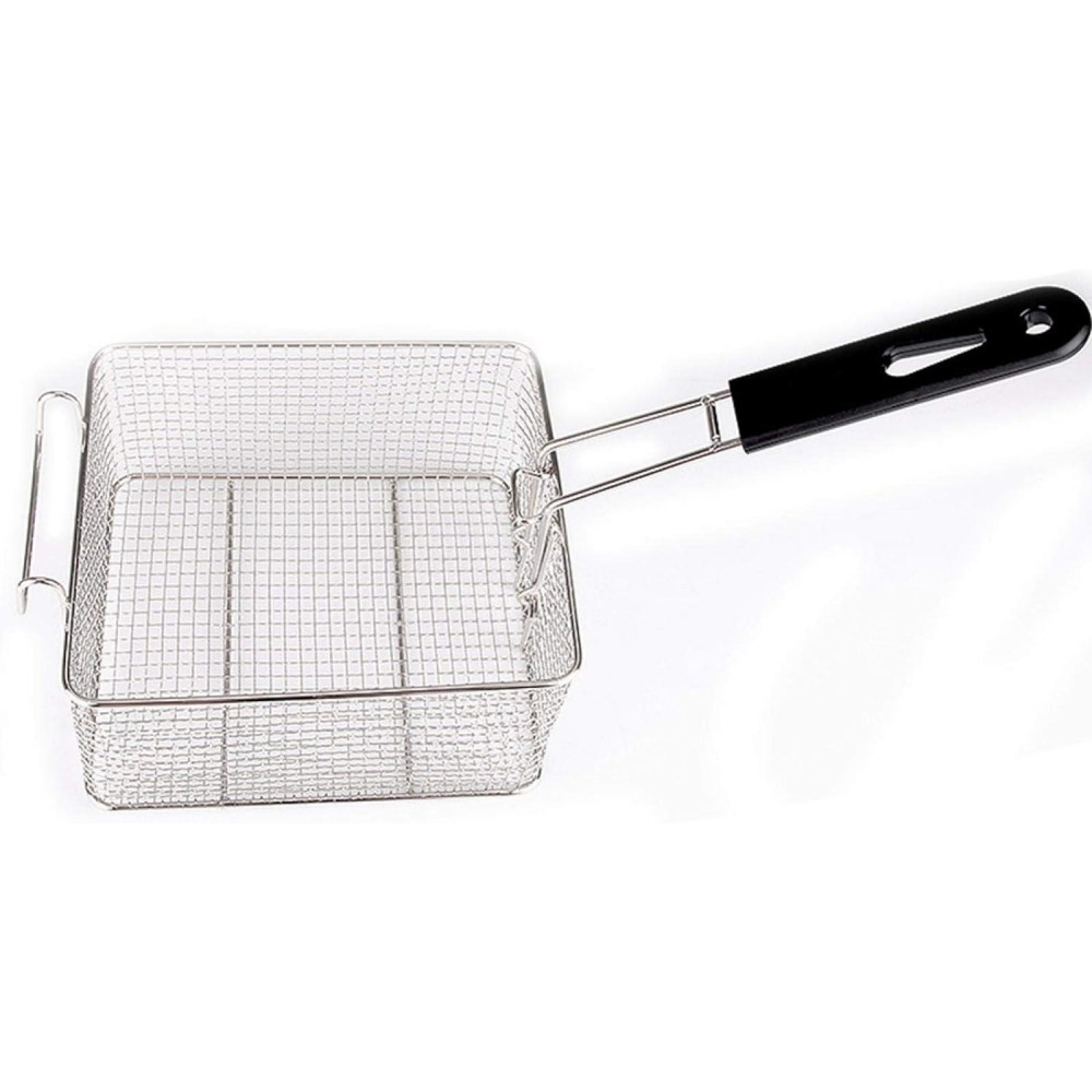 DELITLS Stainless Steel Deep Fat Fryer Basket with Square Plastic Hand