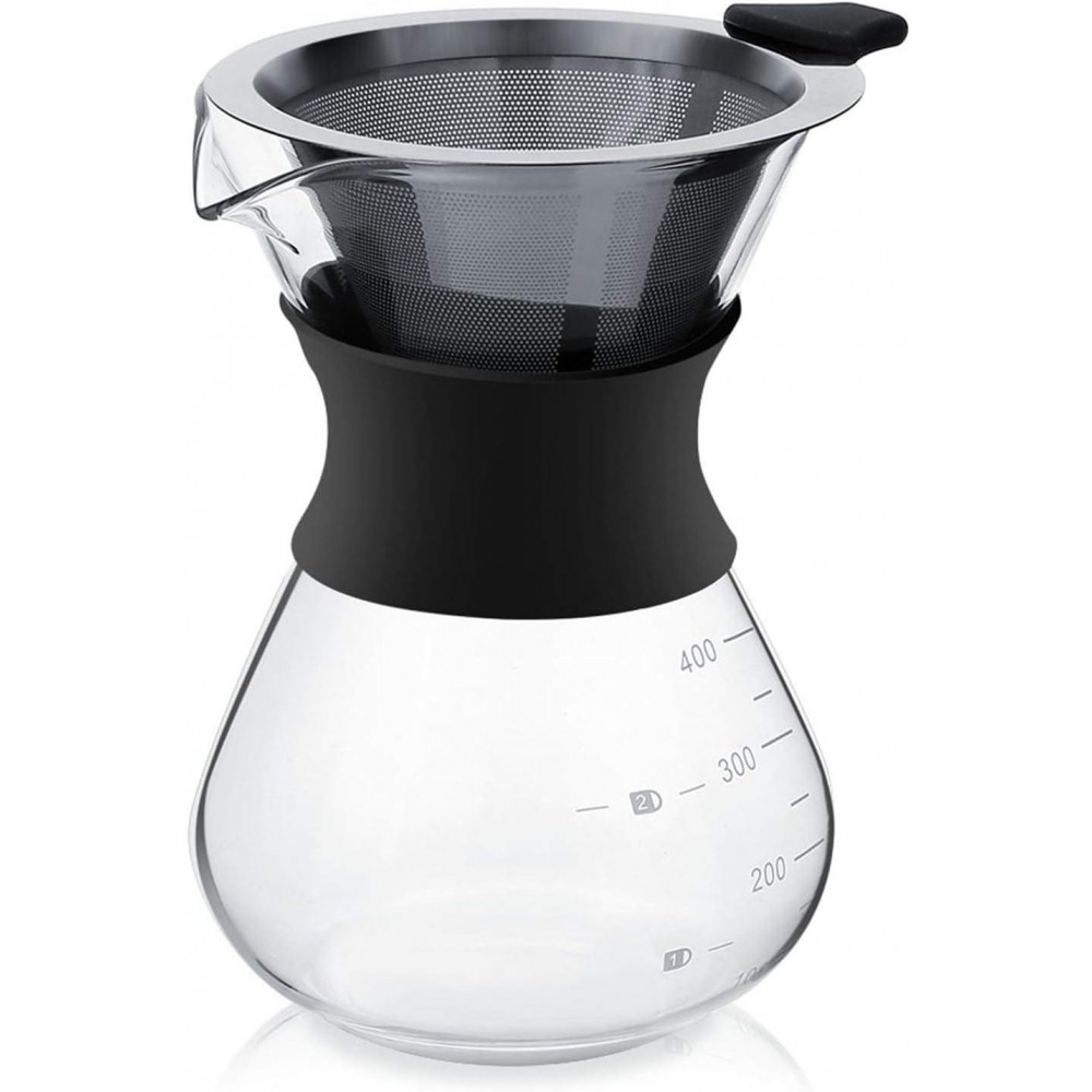 Manual Hand Drip Coffee Maker Pot with Stainless Steel Filter, Glass C
