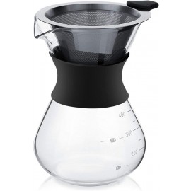Manual Hand Drip Coffee Maker Pot with Stainless Steel Filter, Glass C