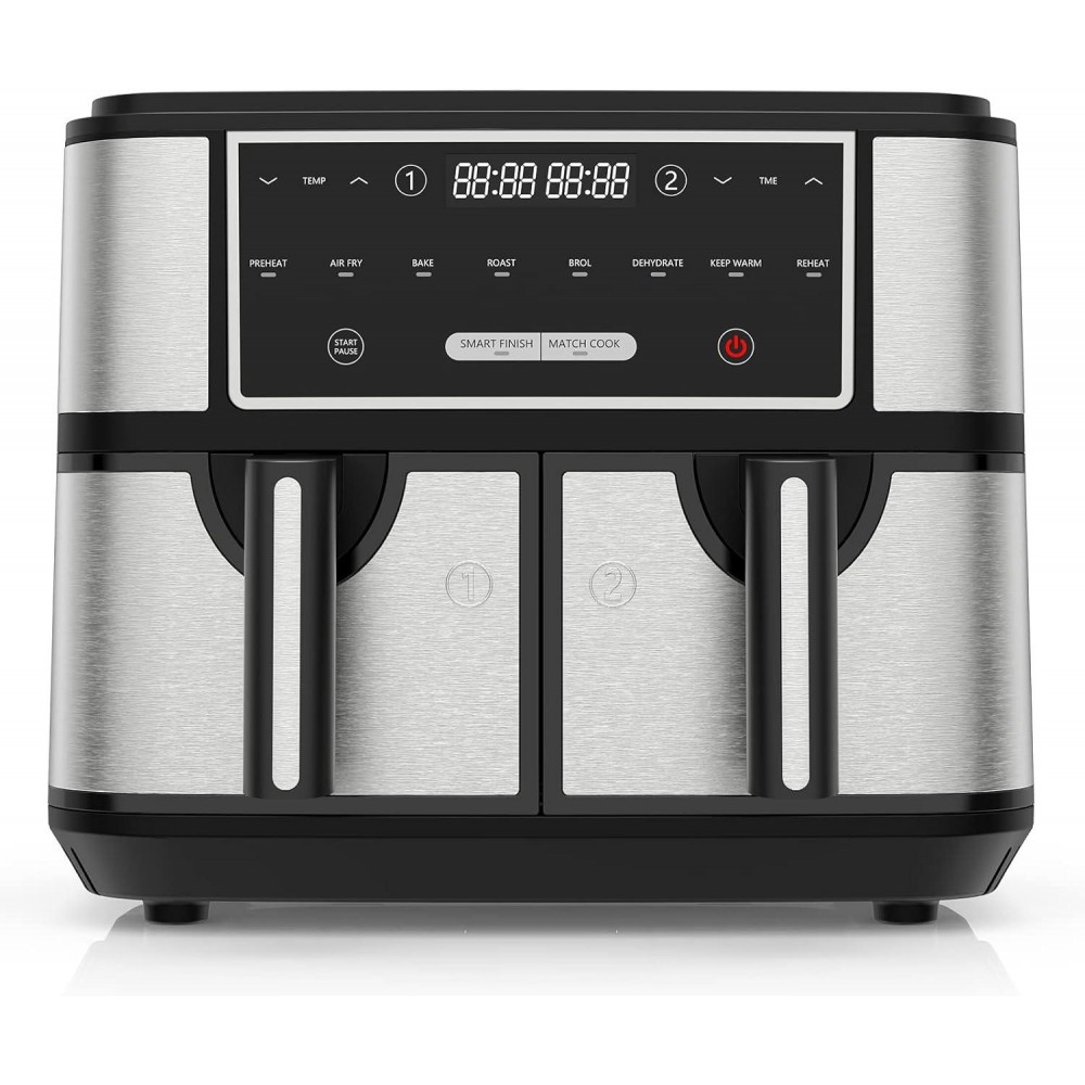 EUARY Best 9L Large Dual Basket Air Fryers for Family,8-In-1 Compact O