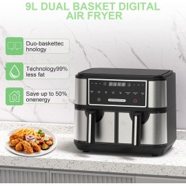 EUARY Best 9L Large Dual Basket Air Fryers for Family,8-In-1 Compact O