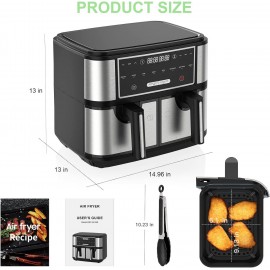 EUARY Best 9L Large Dual Basket Air Fryers for Family,8-In-1 Compact O