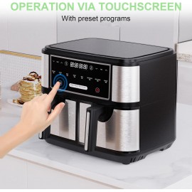 EUARY Best 9L Large Dual Basket Air Fryers for Family,8-In-1 Compact O
