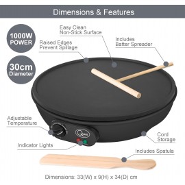 Quest Electric Pancake Maker & Crepe Maker | Extra Large Cooking Surfa