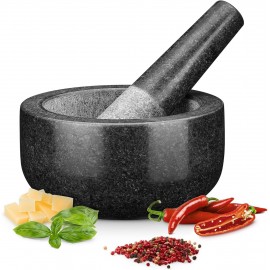 H&S Pestle and Mortar Set Premium Solid Granite Stone Large Black - 16