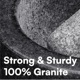 H&S Pestle and Mortar Set Premium Solid Granite Stone Large Black - 16