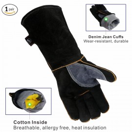 KIM YUAN Extreme Heat & Fire Resistant Gloves Leather with Kevlar Stit