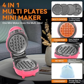 Baker's Friend 4 in 1 Mini Waffle Maker with Removable Plates, A Set o