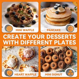 Baker's Friend 4 in 1 Mini Waffle Maker with Removable Plates, A Set o