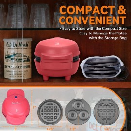Baker's Friend 4 in 1 Mini Waffle Maker with Removable Plates, A Set o