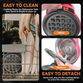 Baker's Friend 4 in 1 Mini Waffle Maker with Removable Plates, A Set o