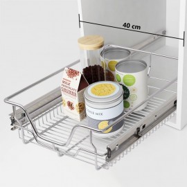 vidaXL Pull-Out Wire Baskets - 2pcs Silver, 400mm for Kitchen, Polishe