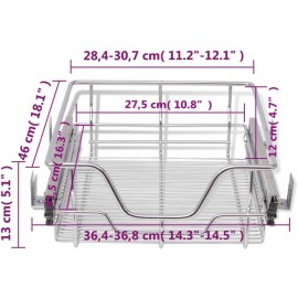 vidaXL Pull-Out Wire Baskets - 2pcs Silver, 400mm for Kitchen, Polishe