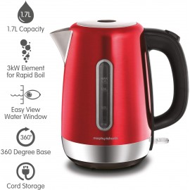 Morphy Richards Equip Red Jug Kettle - 1.7L - Rapid Boil - Limescale F