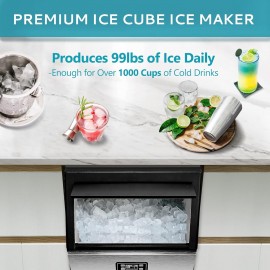 EUHOMY Commercial Ice Maker Machine - 99lbs Daily Production, 33lbs Ic