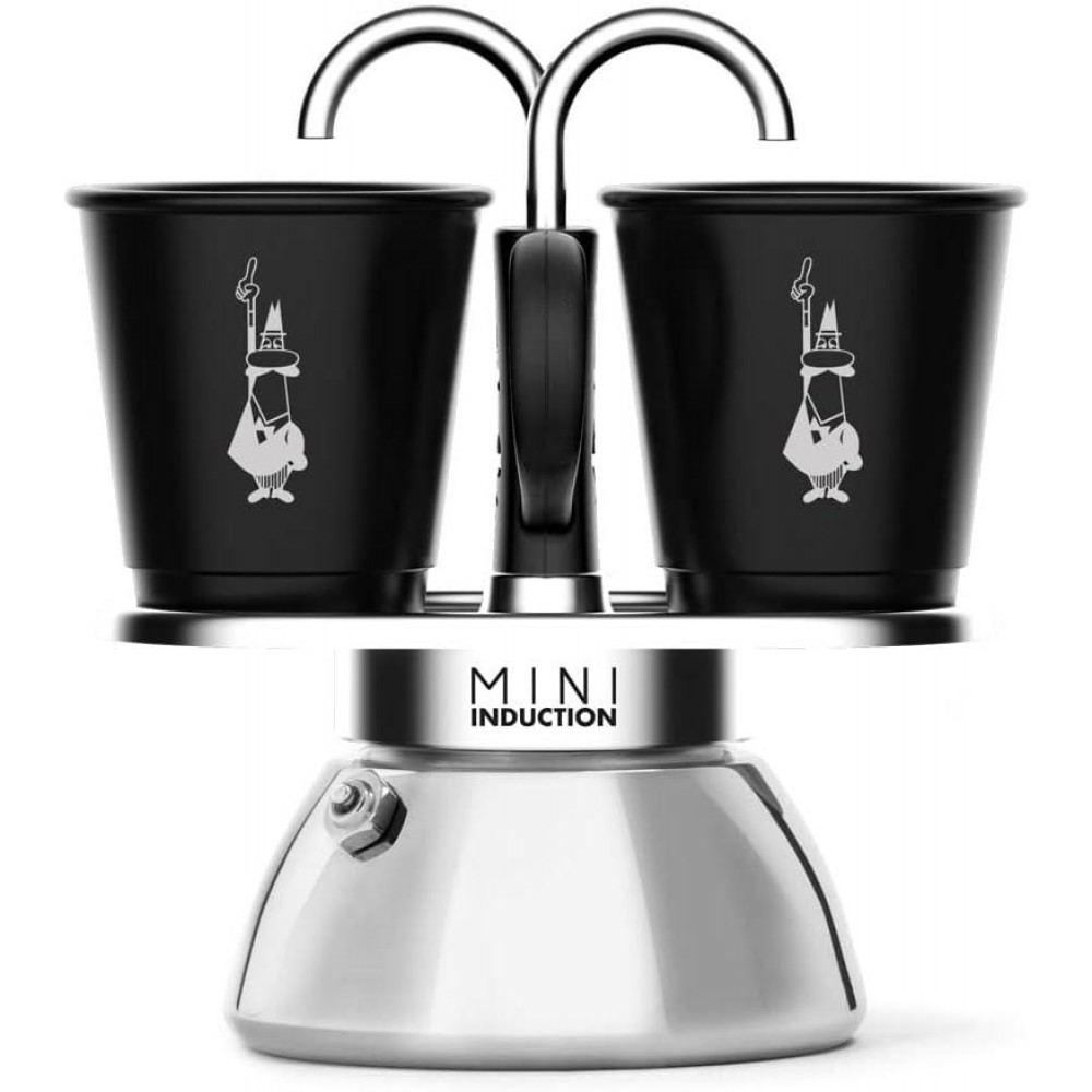 Bialetti Mini Express Induction Coffee Maker, Aluminium, Black, 2 Cups