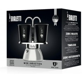 Bialetti Mini Express Induction Coffee Maker, Aluminium, Black, 2 Cups