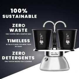 Bialetti Mini Express Induction Coffee Maker, Aluminium, Black, 2 Cups