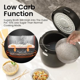 YOKEKON Rice Cooker Small 2L,Low Sugar Mini Rice Maker and Stainless S
