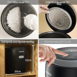 YOKEKON Rice Cooker Small 2L,Low Sugar Mini Rice Maker and Stainless S