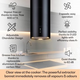 Klarstein Hanging Island Cooker Hood, Extractor Fan for Kitchen Island