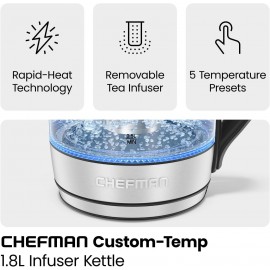 Chefman Electric Kettle with Temperature Control, 5 Presets LED Indica