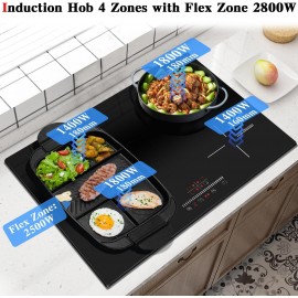 Cooksir Plug in Induction Hob 4 Zone Electric Hob 60cm with Flex Zones