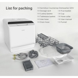 Hermitlux Table Top Dishwasher, Mini Countertop Dishwasher with 4 Plac