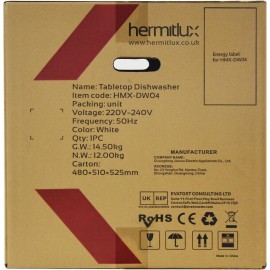 Hermitlux Table Top Dishwasher, Mini Countertop Dishwasher with 4 Plac