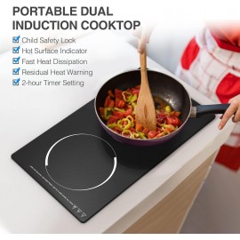 Double Induction Cooktop, 2 Burners Induction Cooktop 110v, 12 inch Po