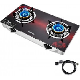 Gas Stove 2 Burner Propane Stove Two Burner Portable Gas Cooktop, Temp