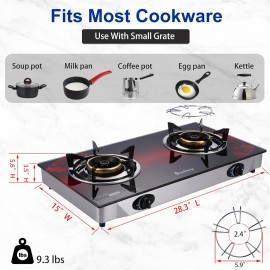 Gas Stove 2 Burner Propane Stove Two Burner Portable Gas Cooktop, Temp