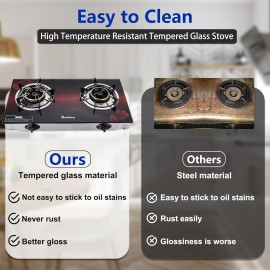 Gas Stove 2 Burner Propane Stove Two Burner Portable Gas Cooktop, Temp