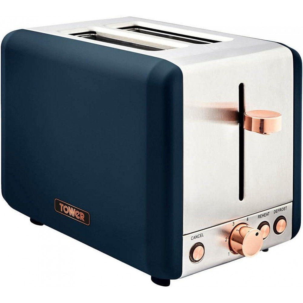 Tower T20036MNB Cavaletto 2-Slice Toaster with Defrost/Reheat, Stainle