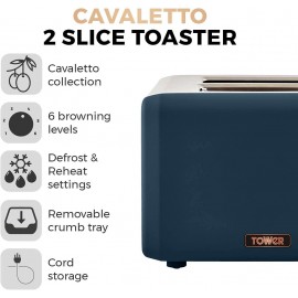 Tower T20036MNB Cavaletto 2-Slice Toaster with Defrost/Reheat, Stainle